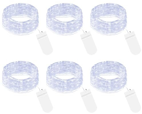 btfarm 6 Stück LED Lichterkette mit Batterie Klein, 2M 20LED Silberdraht Mini Lichterketten Batteriebetrieben, Micro Draht Wasserdichte für Weihnachten Hochzeit Party Beleuchtung Deko, Kaltes Weiß