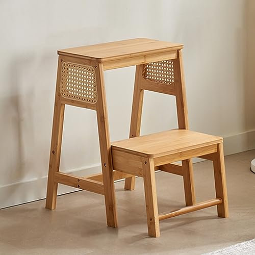 IYUESQ Wooden Folding Library Ladder Chair, Convertible Multi-Functional 3-in-1 Wood Ladder Chair, Retro Step Stool Chair for Kitchen, Display Ladder And Storage Shelf for Library (Color : Log color)