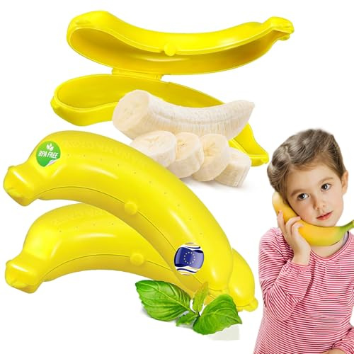 LIBRNTY Großer Bananen tupper 3er Set,Banane box,Aufbewahrungsbox banane mit sicherem Verschluss,Dose schützt Banane vor Zerdrücken,100% BPA-freier Bananenschutz für unterwegs