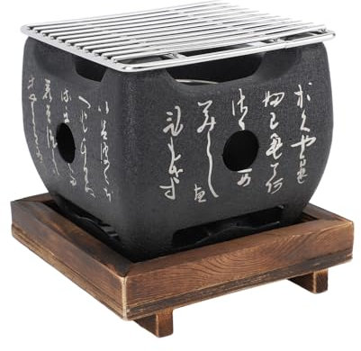 Japanischer Barbecue-Grill, Mini-BBQ-Grill aus Aluminium Legierung mit Holz Matte, Grill Regal und Herd, Tragbarer Schnell Heizungs Kohlen Ofen für Outdoor-Kochen Camping