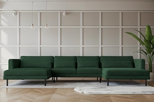 Kaiser Möbel - Wohnlandschaft U Form - Big Sofa XXL - 391x174x83 cm - Ecksofa, Couch, Relaxsofa Groß für Wohnzimmer - 4 Bequeme Rückenkissen, 4 Zierkissen - DANI - Stoff Poso - Grün