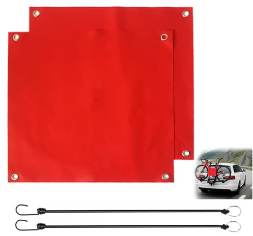 2er Set Rote Fahne Überlänge 30x30cm Warnflaggen mit Gummiseil für Transport Auto Anhänger Ladungssicherung Straßensicherheit