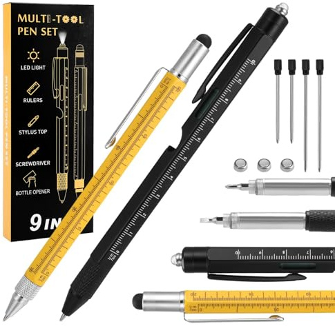 Western Gadget® 9-in-1 Multi Tool Pen for Men – Aluminum Alloy Gadget with Ballpoint, Screwdrivers, Stylus, Ruler, LED Flashlight, Level, Corkscrew & Phone Holder