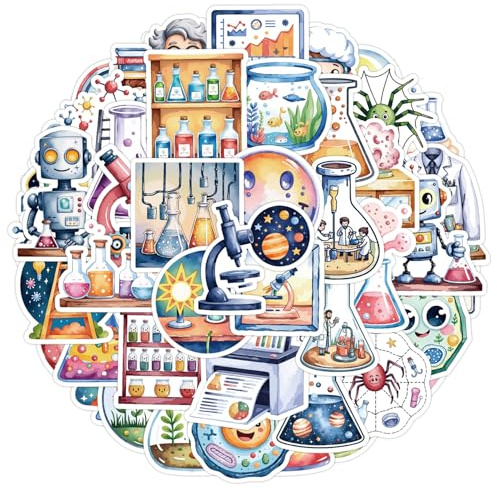 Science Lab Stickers Pack for Kids Teens Boys Girls, 50PCS Waterproof Cartoon Science Laboratory Decals for Laptops Water Bottles Notebooks Scrapbooks and DIY Crafts