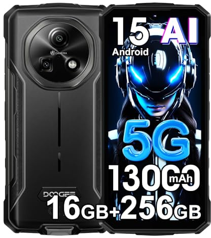 DOOGEE Fire 7 Móvil Resistente 5G,16GB+256GB/2TB,13000mAh 18W Android 15 Móvil Irrompible,6.6''HD+90Hz,64MP+16MP AI Cámara, IP68/NFC/OTG/3 Slot/Face ID/GPS (Gris)