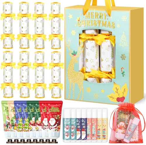 iZoeL 8 STK Christmas Crackers Set Handcreme Lippenbalsam festliche Geschenkbox mit karte Adventskalender Weihnachts-Wichtelgeschenke für Frauen Männer - No-Snap