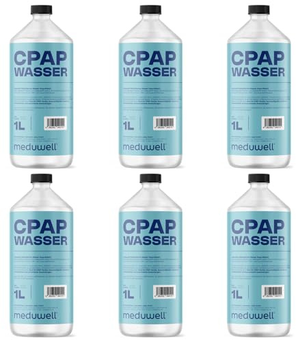 meduwell CPAP Wasser, Bidestilliertes Wasser für Atemtherapie, Sauerstoffgeräte, Inhalatoren, Luftbefeuchter, Kosmetische Anwendungen, 1 Liter (6)