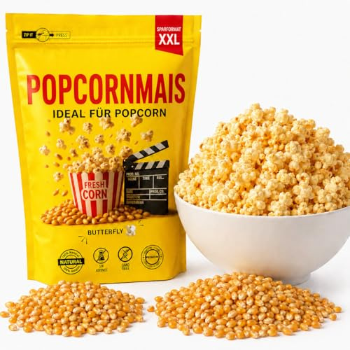 Maiz para palomitas XXL 1800g AF - Popcorn Premium Selecto, Natural y Sin GMO, Bolsa Zip Resellable, Perfecto para maiz palomitas de Cine en Casa, Snack Saludable Familiar