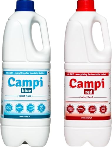 CAMPI Blue 2L + Red 2L - Camping Toilet Chemistry & Sanitary Liquid Set for Camping Toilet - Toilet Additive for Fresh & Waste Water Tank - Camping Toilets Liquid for Caravan, Motorhome & Boat