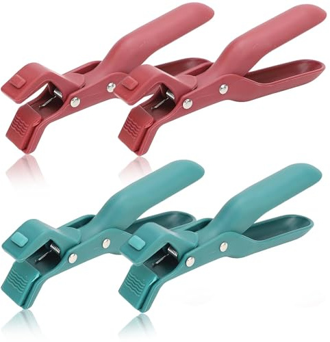4PCS Multi-Angle Multi-Function Anti-Scald Bowl Clip, Kitchen Tongs Silicone Anti Scald Bowl Holder Clip, Silicone Tongs Hot Plate Gripper for Dish Bowls Pots Plates (Red+Blue)