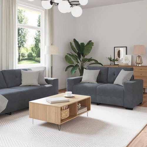 Hoopleep Sofa Set 3-teilig Grau Samt, Modernes Wohnzimmer Couchgarnitur, Robustes Metallgestell, Bequeme Polsterung, Ideal für Familien, Langlebig