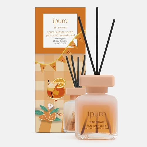 ipuro - Essentials sunset spritz Raumduft 50 ml - Spritziger Sommerduft mit Bitterorange, Limette & Rum - Lufterfrischer, Duftdiffuser mit Rattanstäbchen - Raumduft für Wohnzimmer, Bad, Schlafzimmer