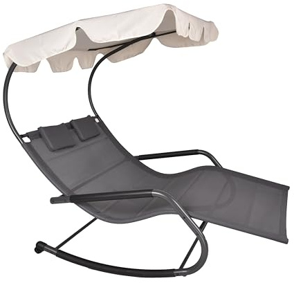DELUKE Doppel-Schaukelliege Amina Anthrazit Polyester | Sonnenliege mit Dach Relaxliege Gartenliege