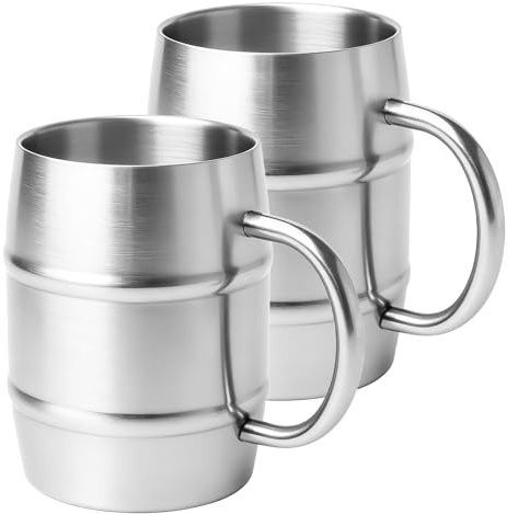 Keltorio Edelstahl Becher 500ml: 2 Stück Kaffeebecher Bierbecher, Doppelwandige Isolierung Kaffeetassen, Edelstahlbecher Bierkrug Thermobecher Kaffeetasse Kaffeebecher To Go für Kaffee Bier und mehr