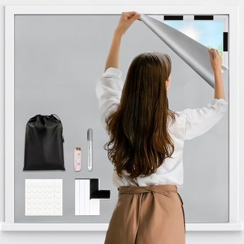 Edonkvi Estor Opaco sin Taladrar, 200x148cm Tela Opaca para Ventanas, Blackout Curtains Persianas Opacas Portátil con Velcro Adhesivo, Tela Foscurit Cortina Oscurecimiento Aislante Termica