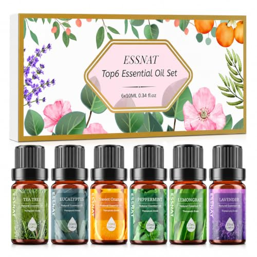 ESSNAT Ätherische Öle Set 6x10ml Geschenkset für Diffuser | aromaöl set duftöl set öl diffuser duftlampe raumduft kerzen diy lavendelöl teebaumöl eukalyptusöl geschenkidee