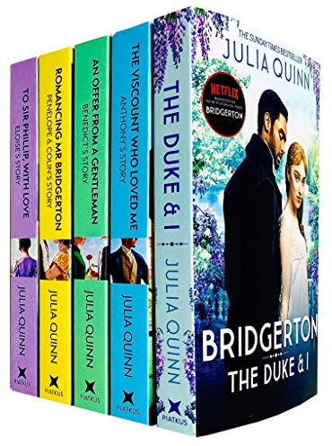 Bridgerton Family Book Series 5 Books Collection Set par Julia Quinn (Le duc et moi, vicomte qui m'a aimé, offre d'un gentleman, romance avec M. Bridgerton et Sir Phillip, avec amour)