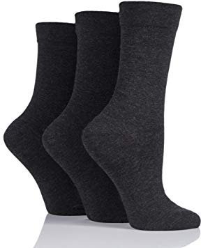SockShop Ladies Gentle Bamboo Socks with Smooth Toe Seams In Plains and Stripes Pack of 3 Grey 4-8
