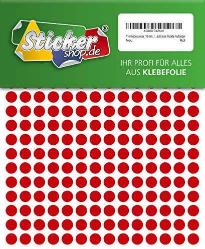 714 Klebepunkte, 10 mm, rot, aus PVC Folie, wetterfest, Markierungspunkte Kreise Punkte Aufkleber
