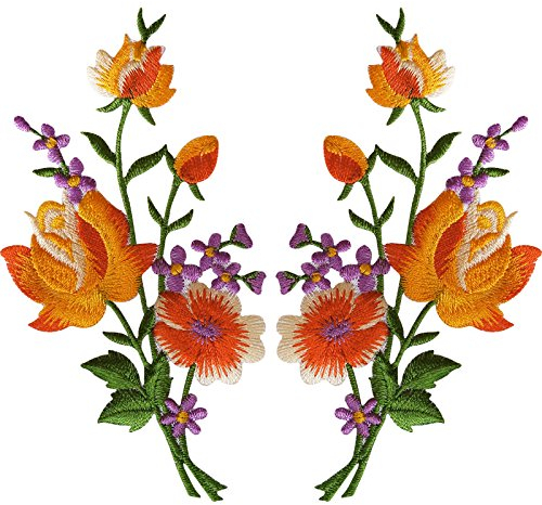 Pair of Rose Flower Embroidered Patches Iron Sew On Embroidery Patch Badge Motif