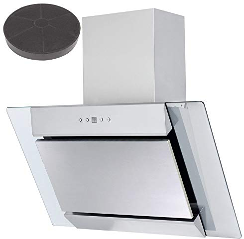 SIA AGL71SS 70cm Angled Stainless Steel And Glass Chimney Cooker Hood Kitchen Extractor Fan With LED Lights And Internal Carbon Re-circulation Filter