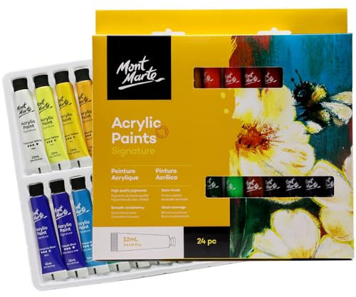 MONT MARTE Acrylic Paint 24 Colours x 12ml Tubes, Semi-Gloss Finish, Suitable for a Variety of Painting Styles