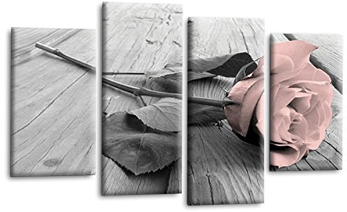 LR Floral Pink Rose Love Wall Art Picture Grey White Flower Home Framed Canvas Split Panel Print