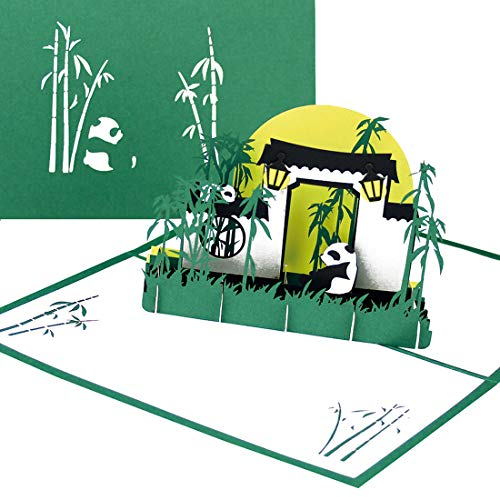 „Panda Bären & Bambus“ - 3D Pop Up Karte mit Pandas als Geburtstagskarte, Einladung, Einladungskarte Berlin Zoo, China Souvenir, Geschenk & Geschenkgutschein