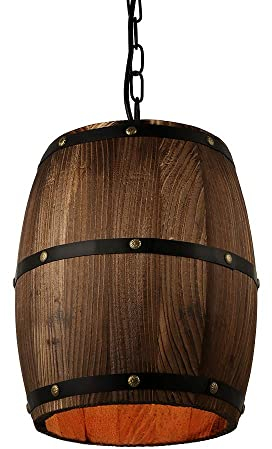 Newrays Loft country américain bois tonneau de vin luminaire suspendu plafonnier lampe E27 barre lumineuse café salon cuisine restaurant chambre (Middle)