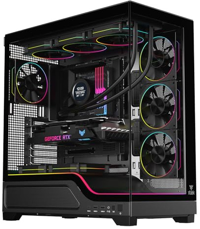 Itek Case Gaming SHOWBUI WAVE 82B - Tower ATX con 4 ventole ARGB 12 cm incluse - 2xUSB3, Type-C- e paratia frontale e laterale in vetro temp scuro