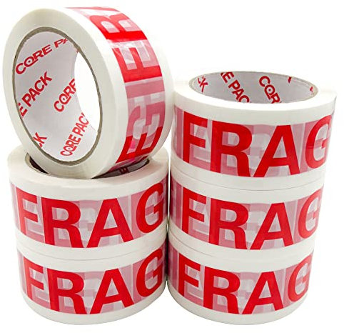 CorePack Lot de 6 rouleaux de ruban adhésif d'emballage solide et fragile – 48 mm x 66 m – Ruban adhésif d'emballage fragile pour colis et boîtes | Idéal pour le déménagement