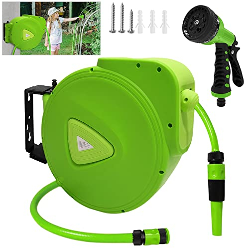 AufuN Schlauchtrommel 30m Schlauchaufroller gartenschlauch Aufroller automatisch 3/4 Anschluss 180°schwenkbar Schlauchbox für Garten, Bewässerung, Autowäsche, Camping, Wassersport