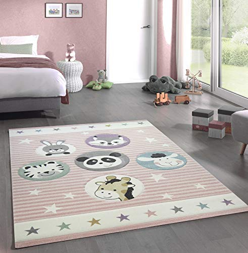 CARPETIA Kinderteppich Kinderzimmerteppich Babyteppich Panda Hase Giraffe Tiger Waschbär Lamm Größe 160 cm Rund
