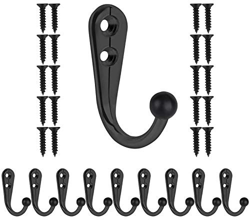 HAHAYOO Kleiderhaken zur Wandmontage, Premium-Wandhaken aus schwarzem Metall zum Aufhängen von Mänteln, Wandhaken, Kleiderhaken, Handtuchhaken für Hut, Schlüssel, Schrank, Tasche, Rucksack, Bauernhaus