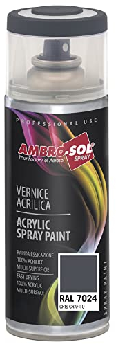 AMBRO-SOL - Pintura acrílica en spray, color Gris Grafito, RAL 7024, resultado profesional en múltiples superficies, exteriores e interiores, 400 ml