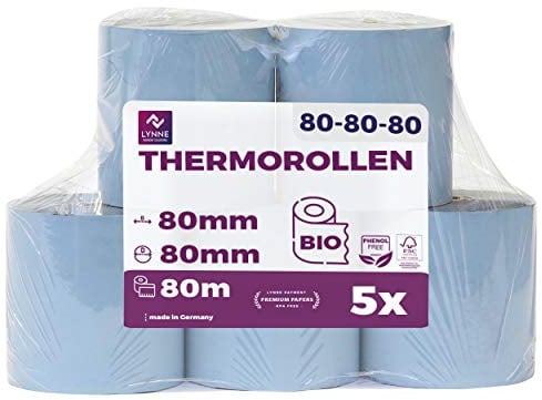 Phenolfreie ÖKO Thermorollen/Bonrollen/Kassenrollen / 80mm x 80m x 12mm (80x80x12) für alle gängigen Thermopapier Kassen-Bondrucker