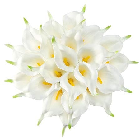 Crafjie Künstliche Calla-Lilien, Kunstpflanze, Kunstblumen, 34,6 cm, Weiß, fühlen sich echt an, für Zuhause, Dekoration, Frühlingsblumen, Küche, Hochzeitsdekorationen und Tafelaufsätze, 22 Stück