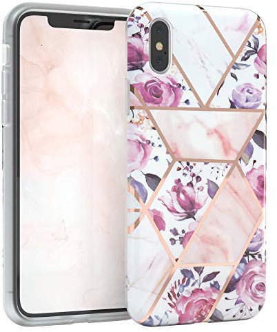 EAZY CASE Handyhülle Silikon mit Kameraschutz kompatibel mit iPhone X/XS, im Blumen Design, Rosen Motiv Hülle, Ultra dünn, Slimcover, Silikonhülle, Backcover, Rosé-Gold