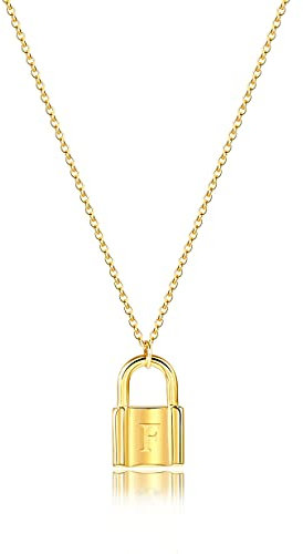 MOMOL Initial Lock Necklace for Women, 18K Gold Plated Stainless Steel Padlock Letter Necklace Personalized Name Neckalce for Girls, Metal, not known