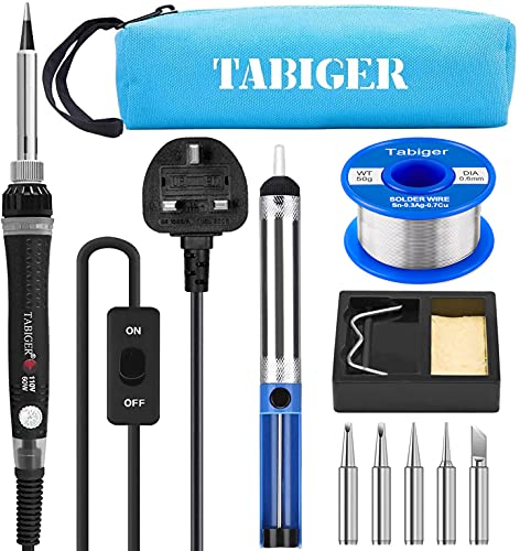 Tabiger Soldering Iron Kit Solder Wire (50g), Replacement Tips, Desoldering Pump, Stand, Sponge and Bag