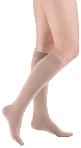 medi mediven comfort Kniestrümpfe mit Spitze Unisex - Kurz - Besonders weiche Kompressionsstrümpfe CCL2 für Damen und Herren - Cashmere - Größe V