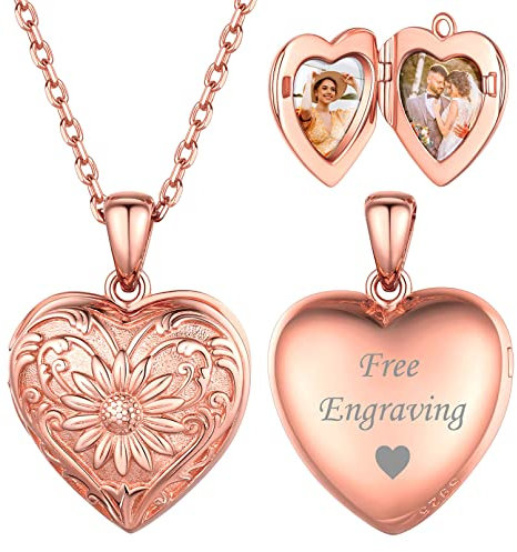 ChicSilver Rosegold Herz Medaillon Anhänger mit Foto Text Gravur Personalisierter Photo Amulett mit Ihr Wunschgravur für Valentinstag Weihnachten