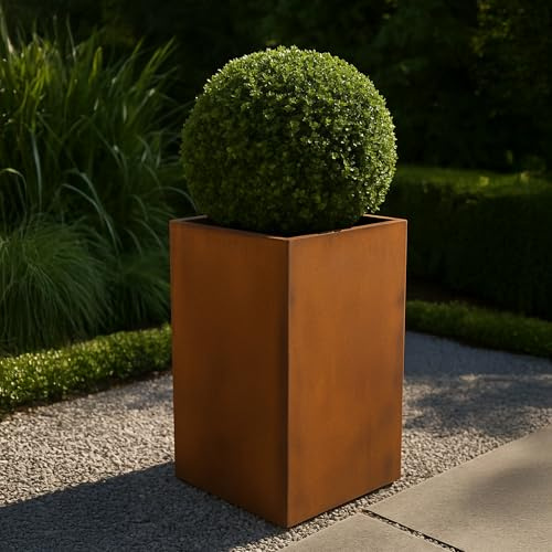 Köhko® Designer-Blumenkübel aus Cortenstahl Viva 27 x 27 x 67 cm | Pflanztopf in Edelrost-Optik