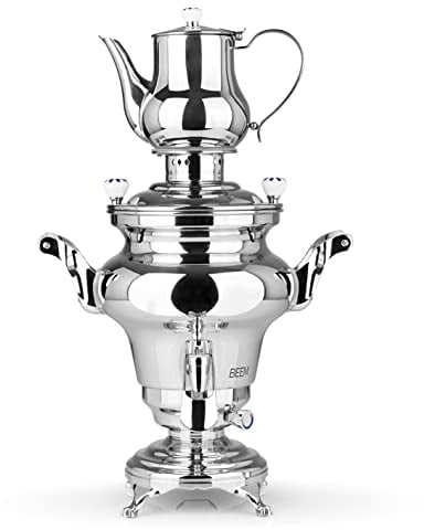 BEEM REBECCA + Samowar - 5 l - Acier inoxydable - Bouilloire turque électrique - 1800 W - Théière en acier inoxydable de 1,3 l - Bouilloire 5 l - Distributeur avec commande à une main