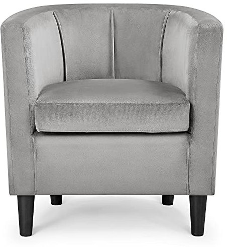 costoffs Modern Velvet Armchair, Upholstered Tub Chair, Barrel-shaped Club Chair Accent Chair with Comfy Cushion for Living Room Bedroom Reception, Grey