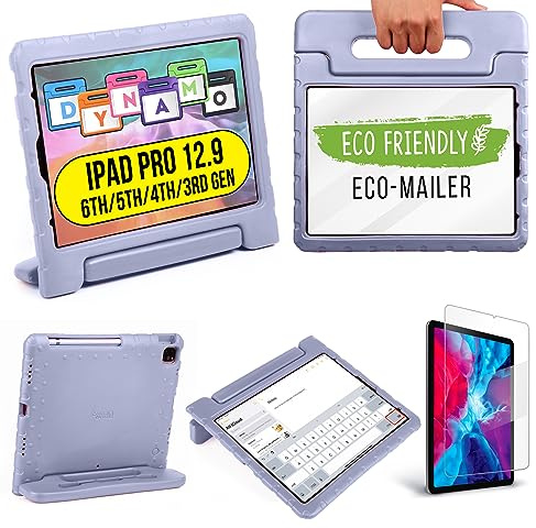 Cooper Dynamo iPad Pro 12.9 Case for Kids for iPad Pro 12.9 1st/2nd Generation 2015/2017 (Not For 3rd-6th Gen) Rugged Foam, Magic Handle, Stand, Pencil Holder, Eco-Mailer (Violet)