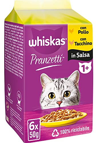 Whiskas Mittagessen aus weißem Fleisch 1+ Erwachsene, Nassfutter für Katzen, 12 Packungen mit je 6 Beuteln x 50 g (72 Beutel insgesamt)