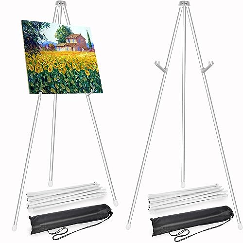 SENENQU 2 Stück Display Staffelei Verstellbare, 160 cm Weiß Faltbare Staffelei Poster Metall, Staffeleiständer für Hochzeitsschild, Präsentationen, Poster, Kunstdisplays