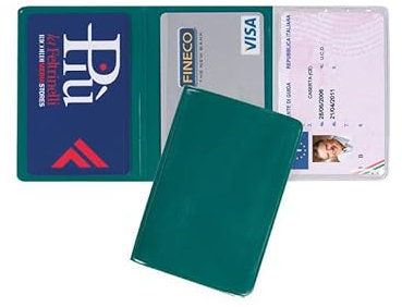 Porta carte di credito tessere magnetiche patente carta d'identità 3 tasche GREEN PASS (2 pezzi) in PVC varie colorazioni (Verde scuro)