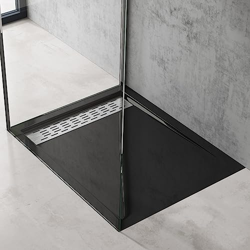 doporro Receveur de Douche Noir Bac à Douche Extra Plat Rectangulaire en Acrylique 80x100x5cm Design Xetro04